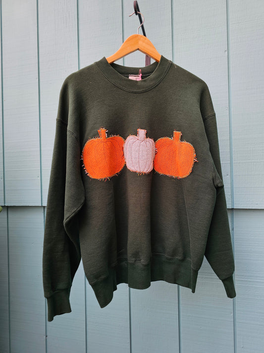 The "Bella" Crewneck - Upcycled Appliqued Pumpkin Crewneck