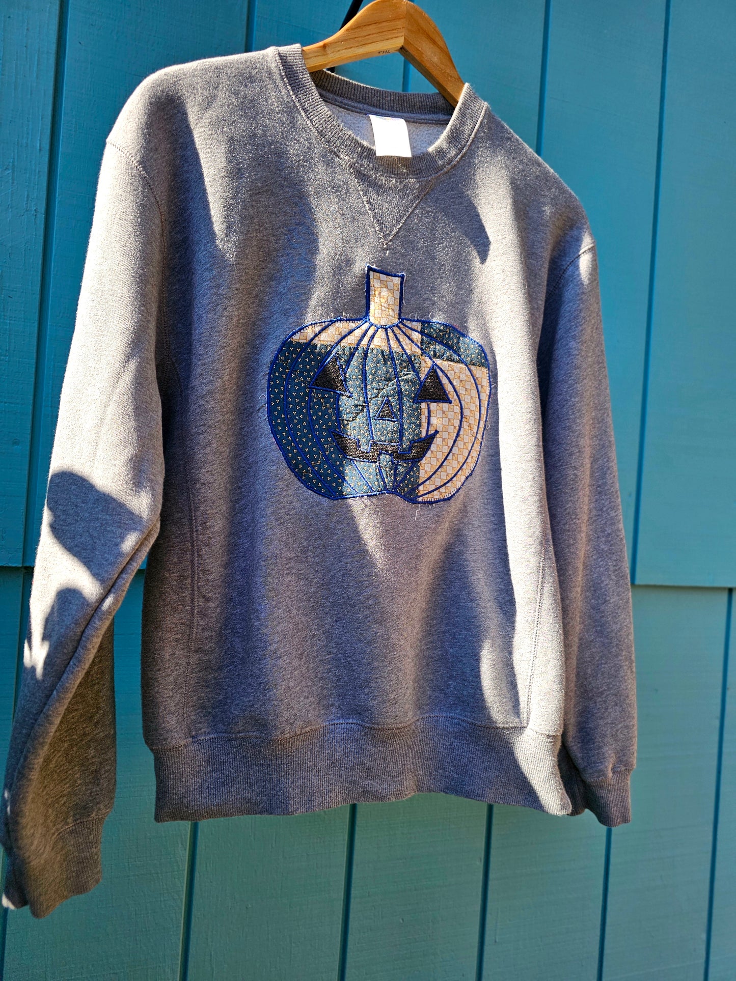 The "Lumiere" Crewneck - Upcycled Crewneck w/ Handmade Jack O-Lantern Appliquéd Patch