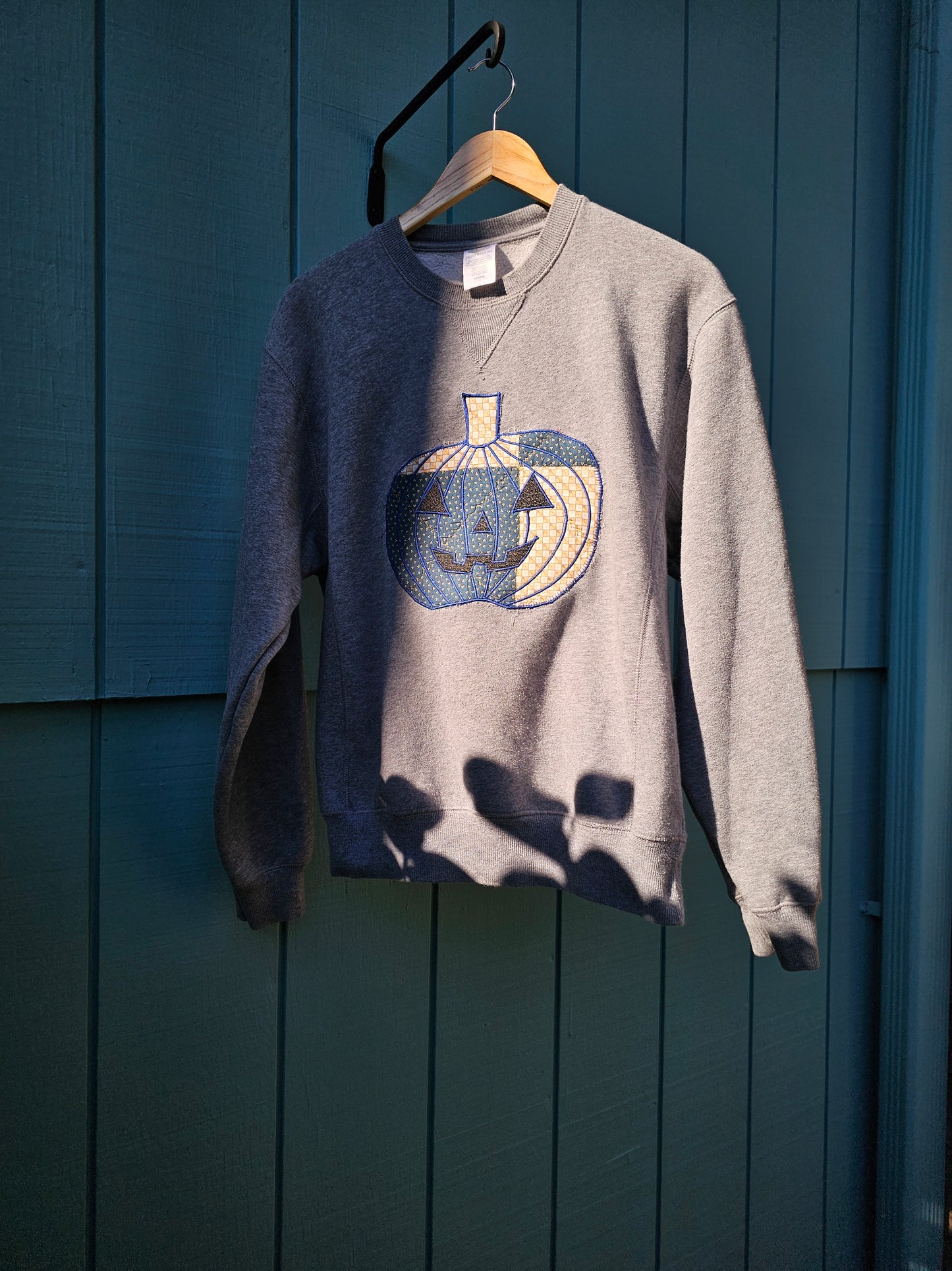 The "Lumiere" Crewneck - Upcycled Crewneck w/ Handmade Jack O-Lantern Appliquéd Patch