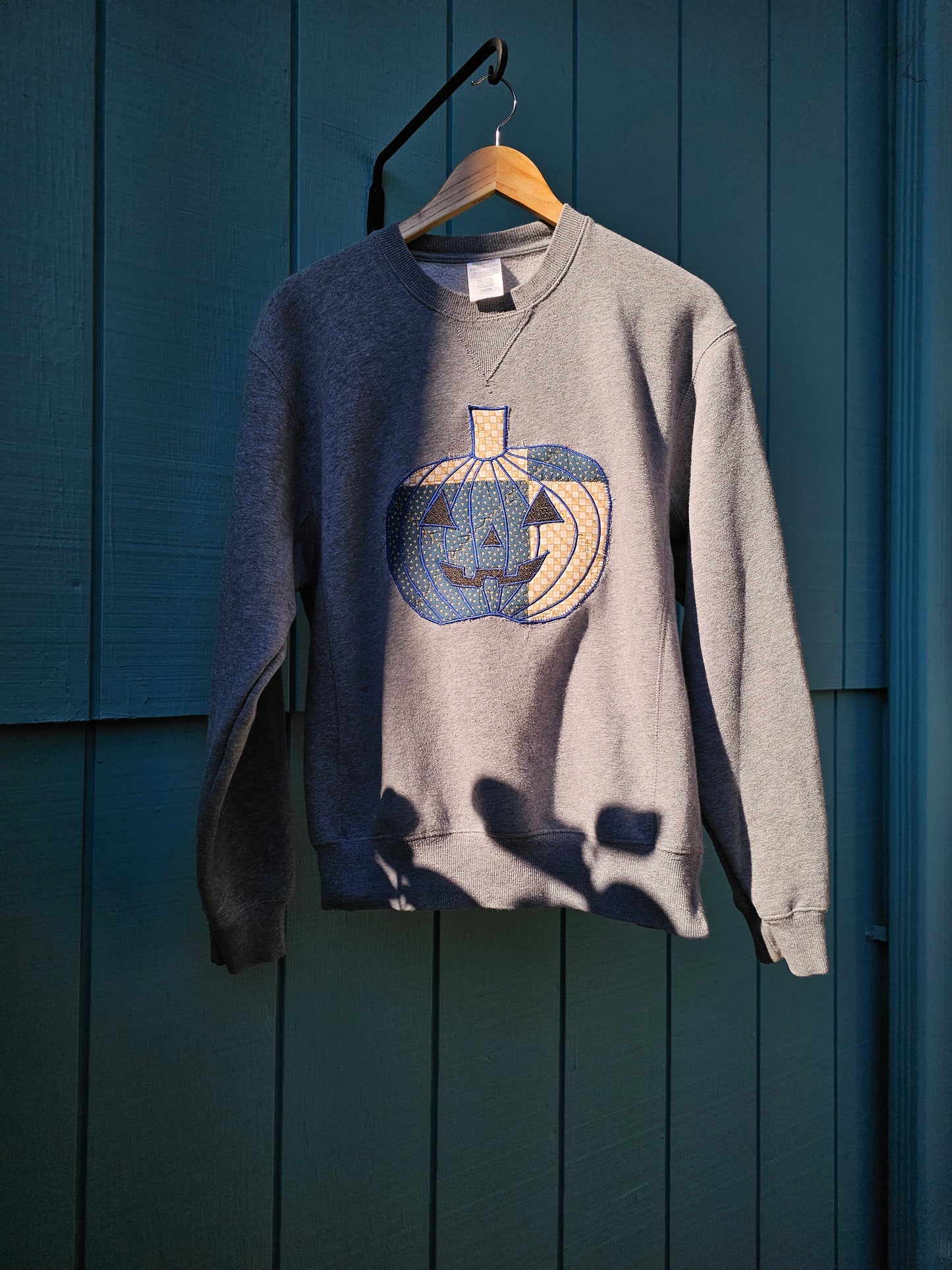 The "Lumiere" Crewneck - Upcycled Crewneck w/ Handmade Jack O-Lantern Appliquéd Patch