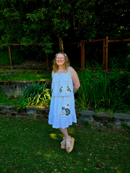 The Alice Cat Nightgown Skirt - Upcycled Nightgown into Skirt with Appliquéd Vintage Cat Fabric