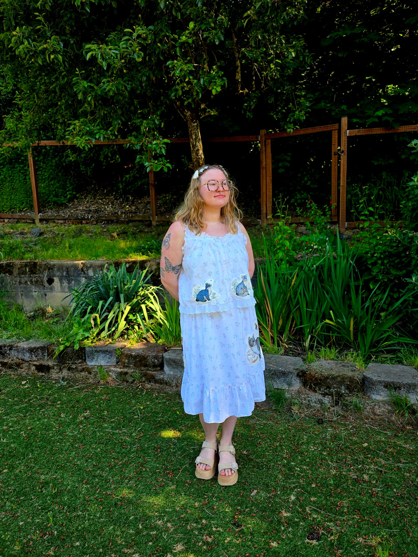 The Sofia Kitty Nightgown Top - Upcycled Nightgown into Top with Appliquéd Vintage Cat Fabric (Copy)