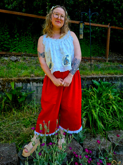 The Sofia Kitty Nightgown Top - Upcycled Nightgown into Top with Appliquéd Vintage Cat Fabric (Copy)