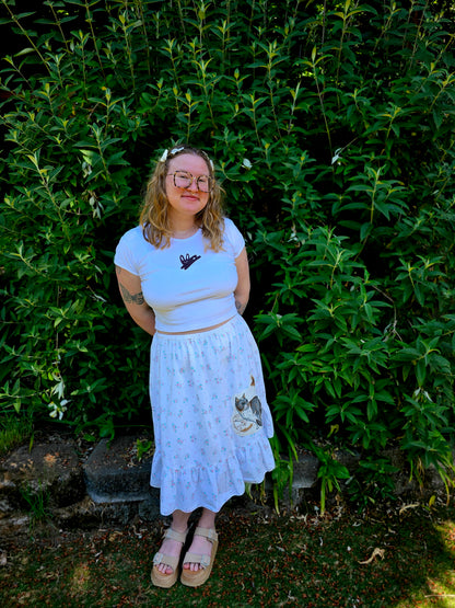 The Alice Cat Nightgown Skirt - Upcycled Nightgown into Skirt with Appliquéd Vintage Cat Fabric
