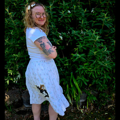 The Alice Cat Nightgown Skirt - Upcycled Nightgown into Skirt with Appliquéd Vintage Cat Fabric