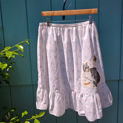 The Alice Cat Nightgown Skirt - Upcycled Nightgown into Skirt with Appliquéd Vintage Cat Fabric