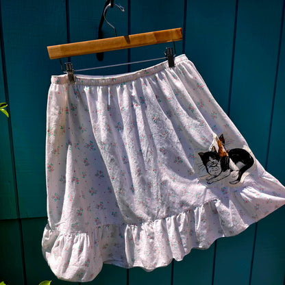 The Alice Cat Nightgown Skirt - Upcycled Nightgown into Skirt with Appliquéd Vintage Cat Fabric