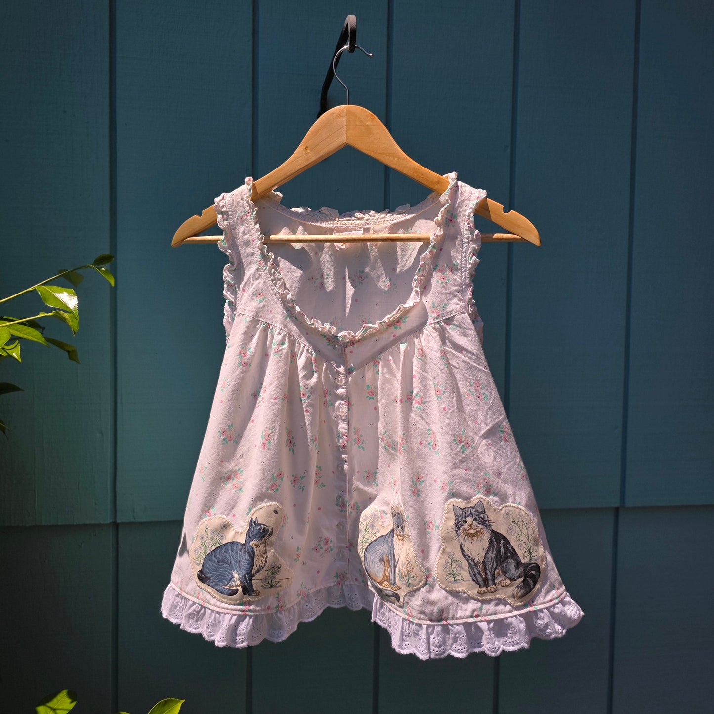 The Sofia Kitty Nightgown Top - Upcycled Nightgown into Top with Appliquéd Vintage Cat Fabric (Copy)