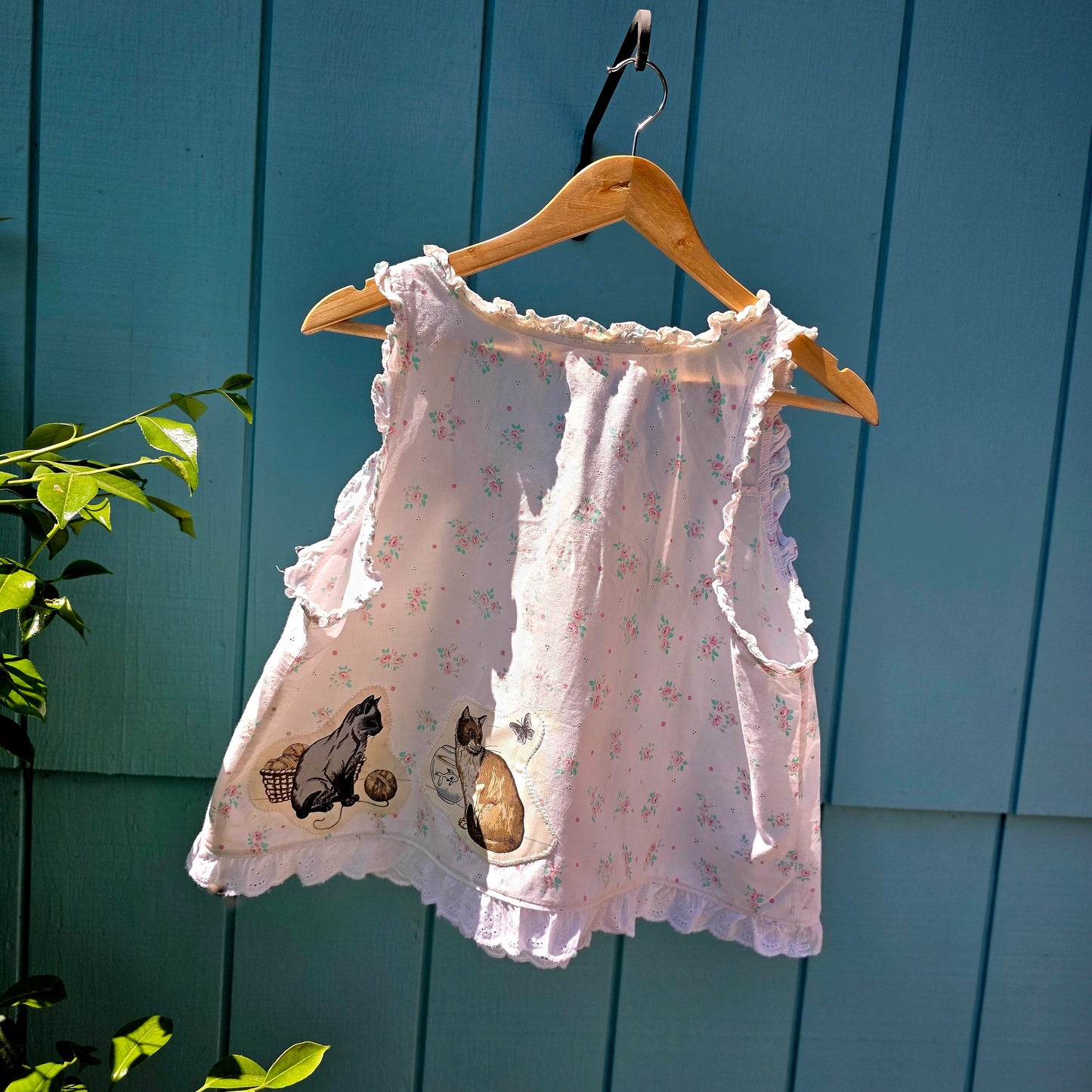 The Sofia Kitty Nightgown Top - Upcycled Nightgown into Top with Appliquéd Vintage Cat Fabric (Copy)