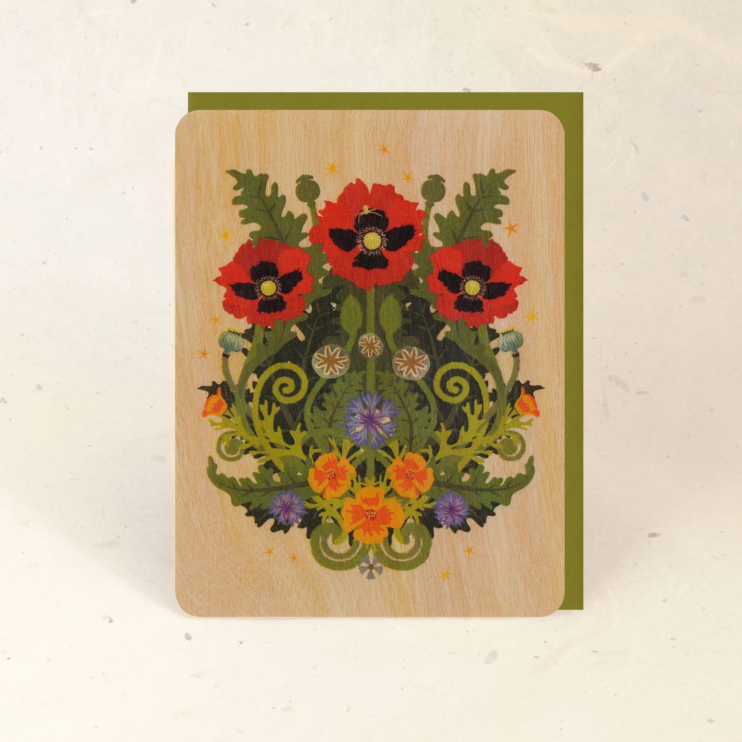 Poppy Spider Wood Greeting Card