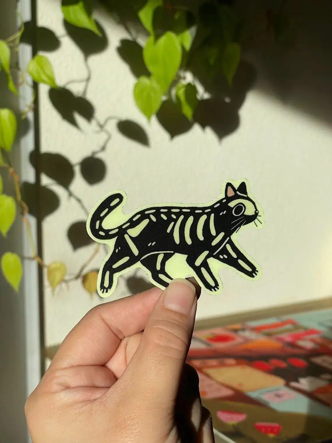 Skeleton Cat Glow in the Dark Sticker