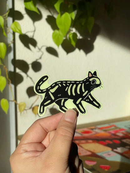 Skeleton Cat Glow in the Dark Sticker