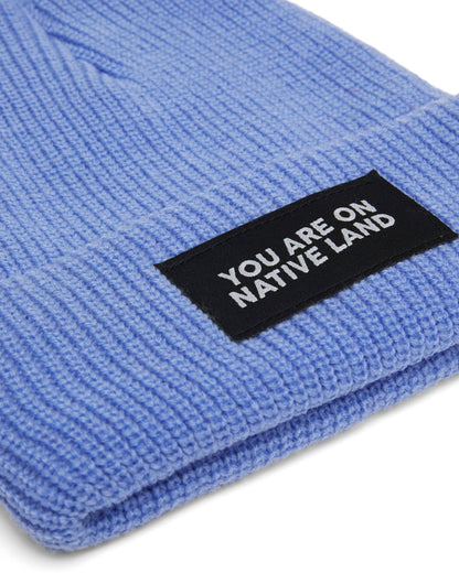 'YOU ARE ON NATIVE LAND' Beanie in Slate Blue