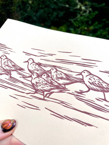 Sanderling Linocut Print