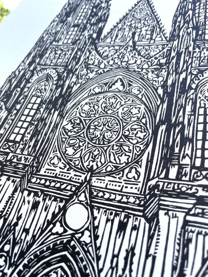 Gothic Cathedral Linocut Print