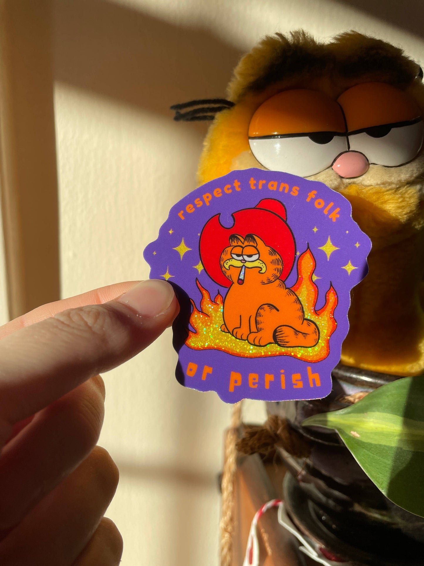 Respect Trans Folks or Perish Garfield Sticker