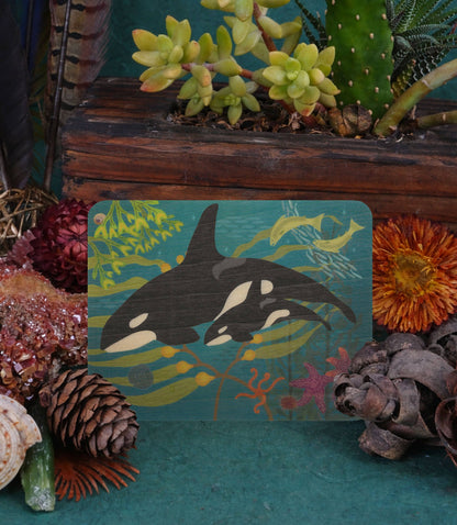 Orca and Baby Wood Greeting Card