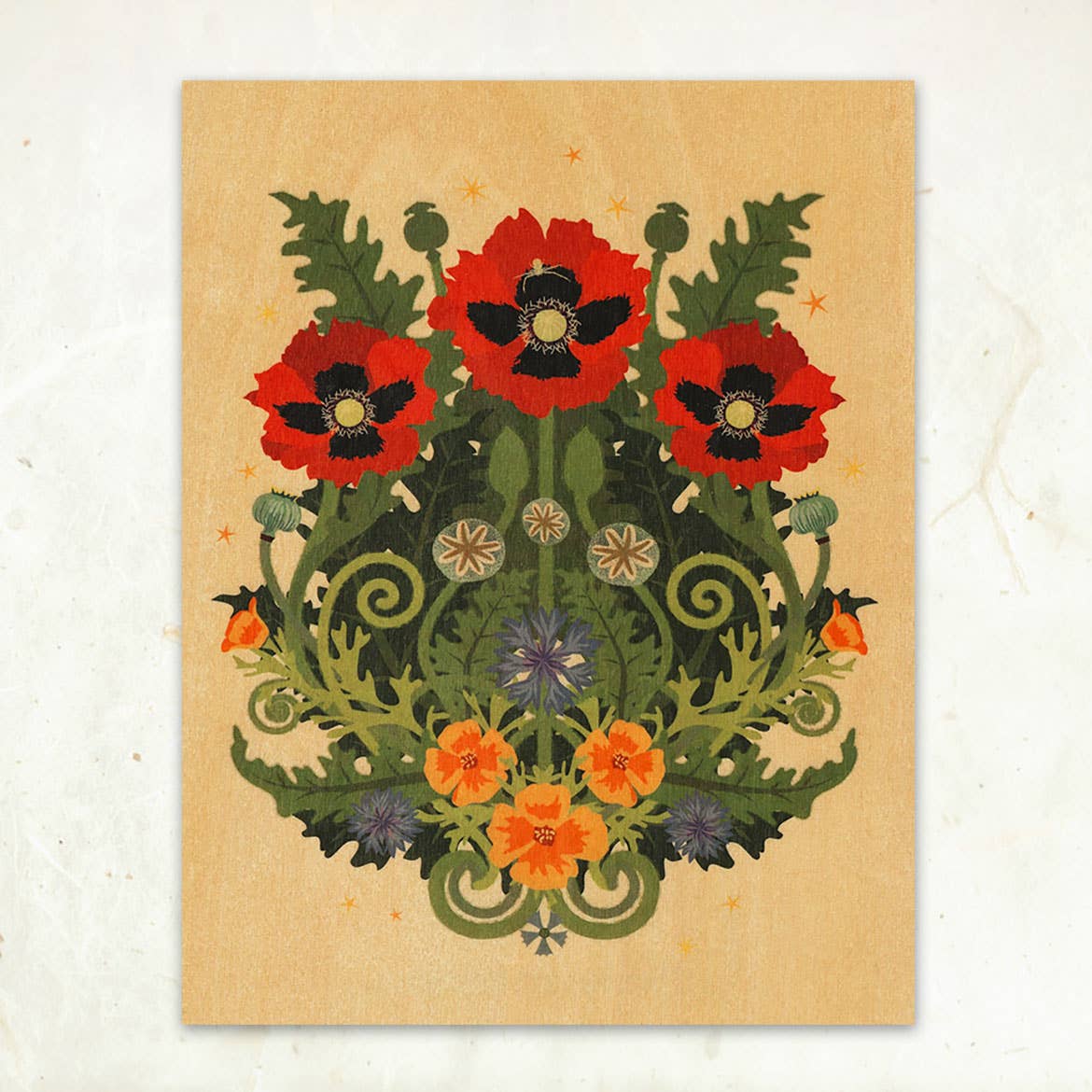 Poppy Spider Small Wood Print