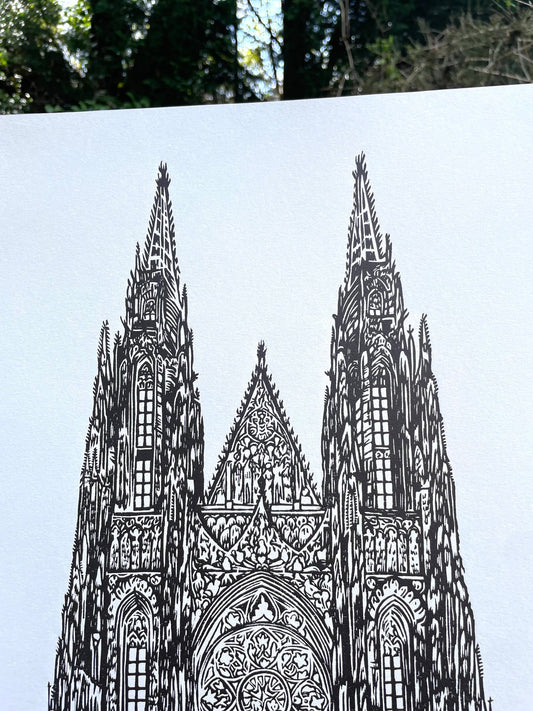 Gothic Cathedral Linocut Print