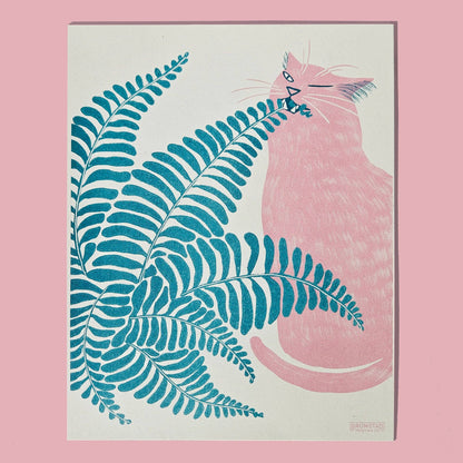 Fern Cat - Risograph Print