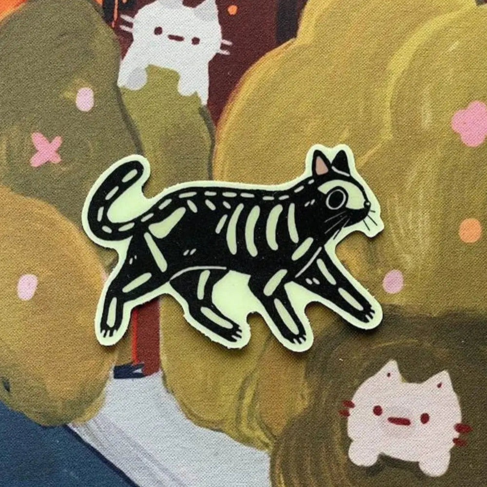Skeleton Cat Glow in the Dark Sticker