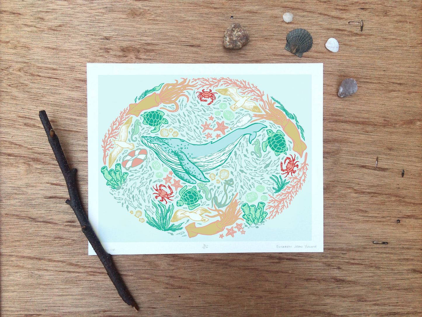 Whale Illustration Giclee Print 8x10"