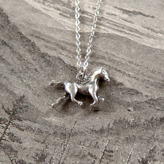 Vintage Silver Running Horse Necklace