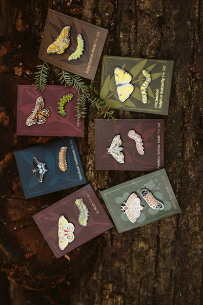 Isabella Tiger Moth Pin Set (woolly bear caterpillar)