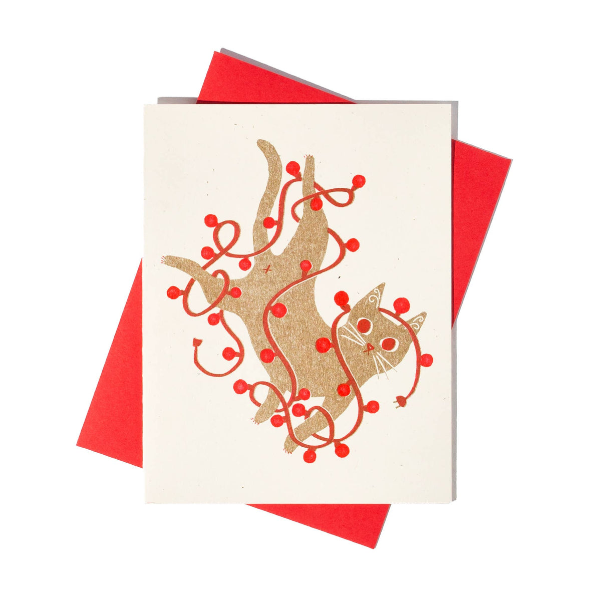 Tangled String Lights Cat - Risograph Card