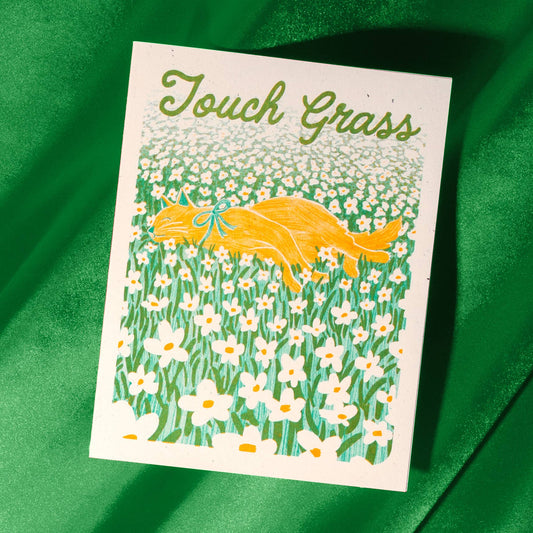 Touch Grass Cat - Risograph Card