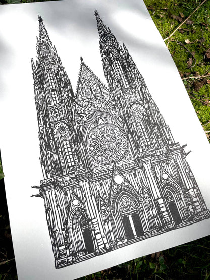Gothic Cathedral Linocut Print
