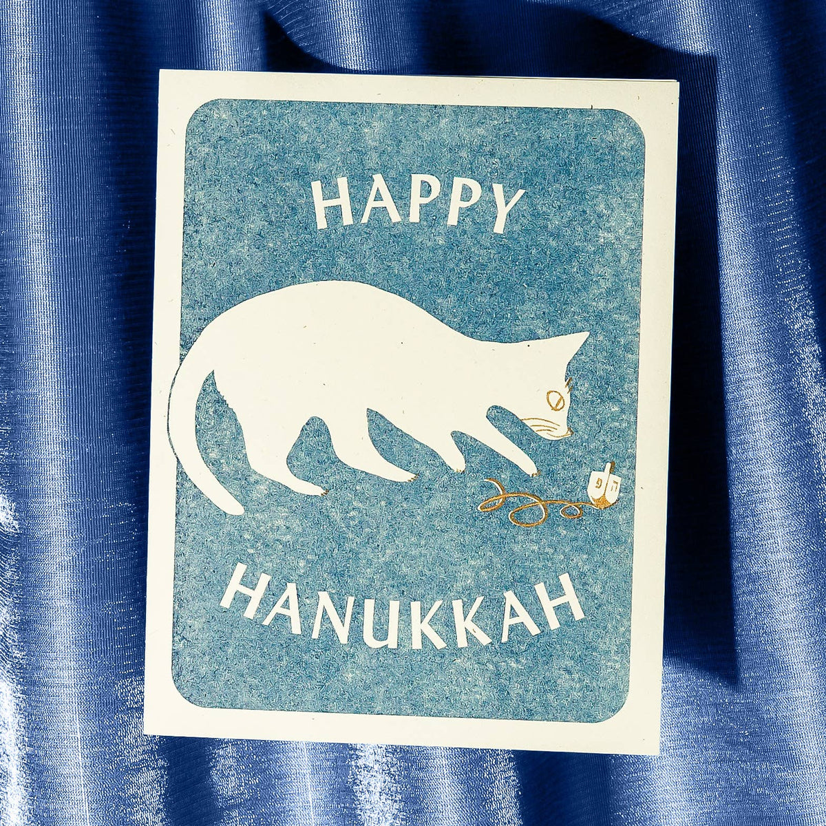 Happy Hanukkah Dreidel Cat - Risograph Card