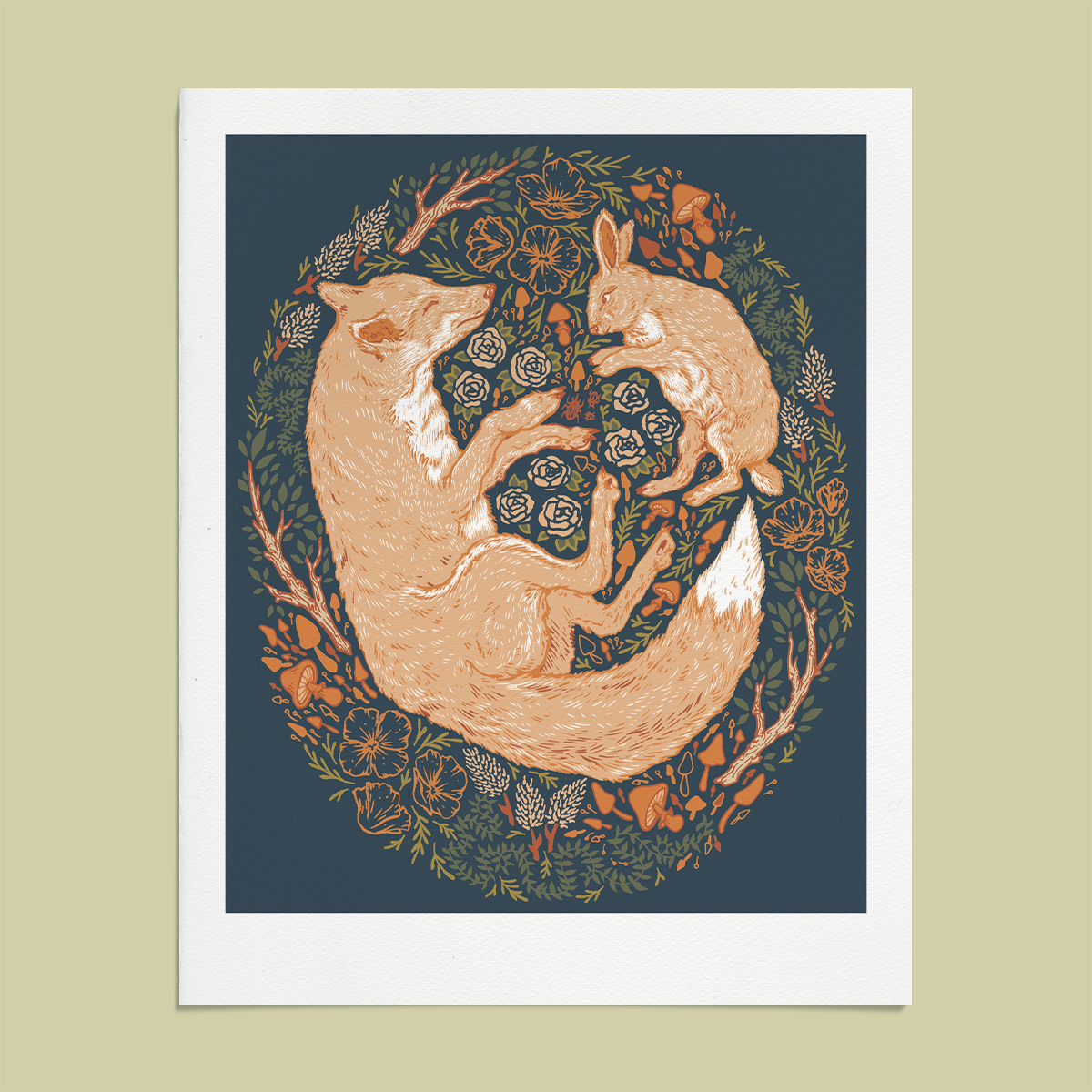 Fox and Hare Giclee Print  8x10"