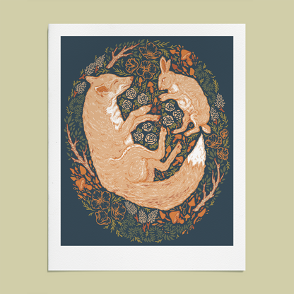 Fox and Hare Giclee Print  8x10"