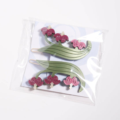 Bleeding Heart Barrette Set - Acetate Red Flower Hair Clips