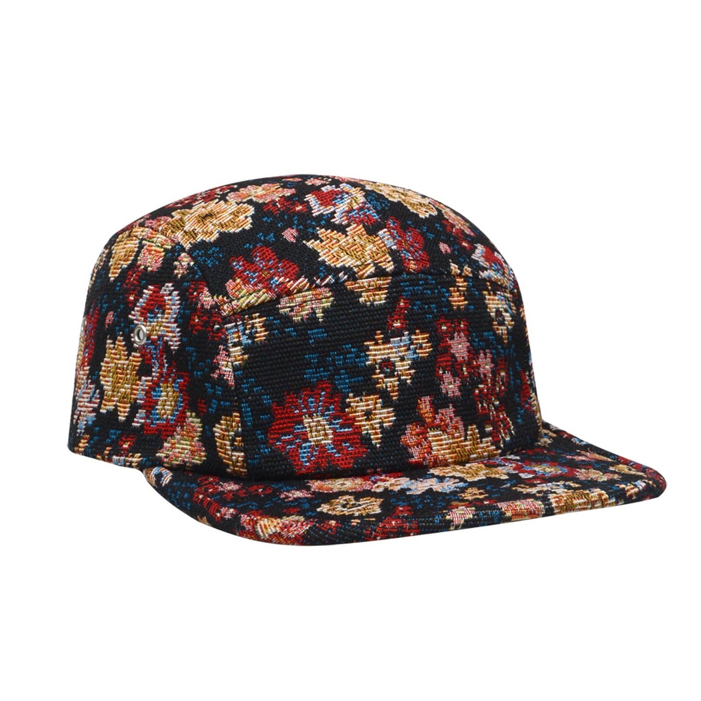 Floral Jacquard 5 Panel Hat Camp Cap