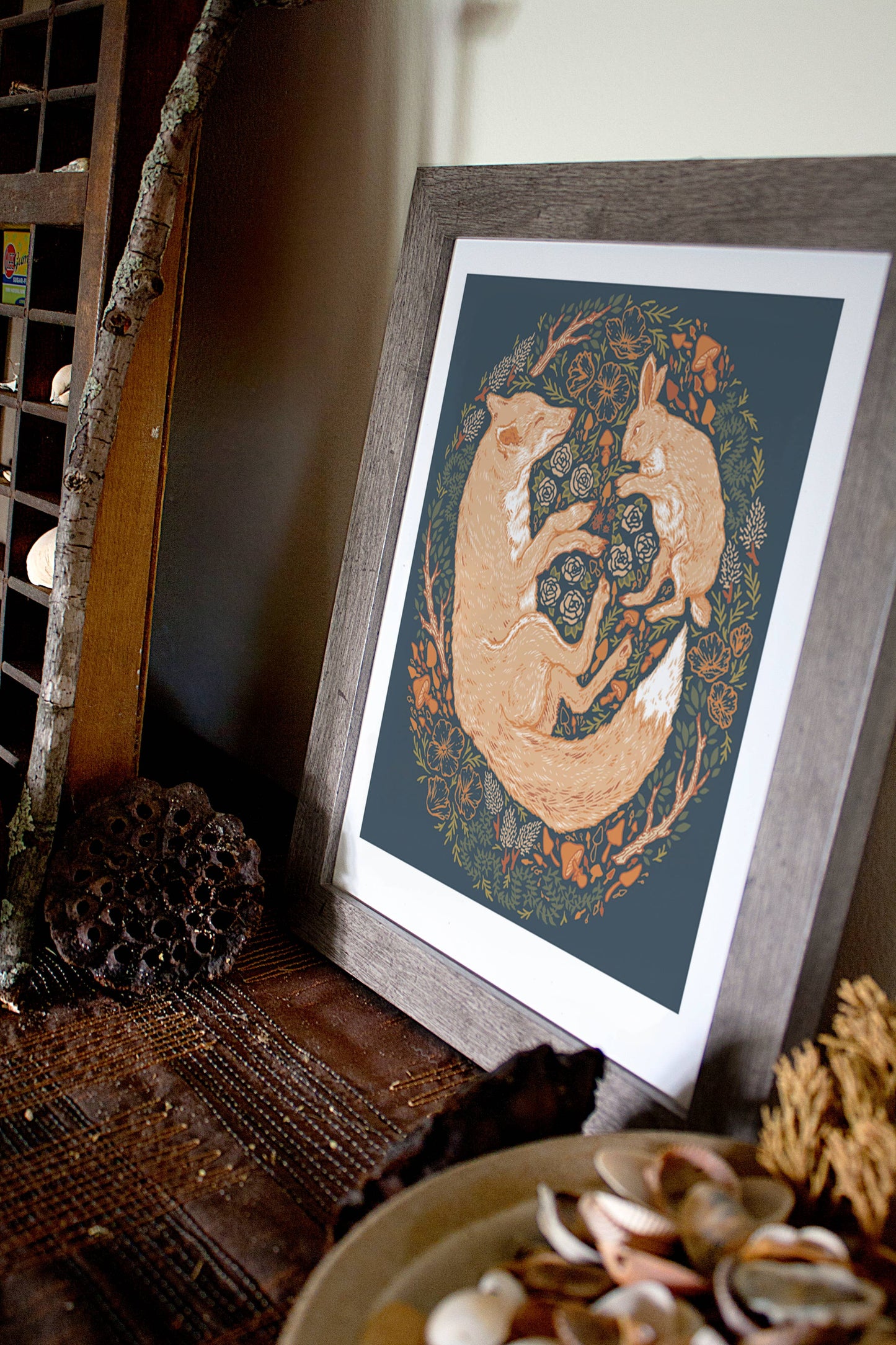 Fox and Hare Giclee Print  8x10"