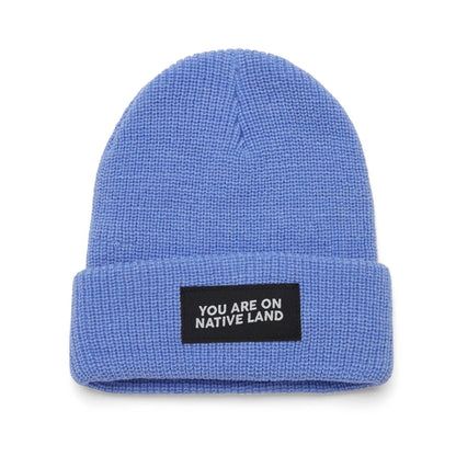 'YOU ARE ON NATIVE LAND' Beanie in Slate Blue