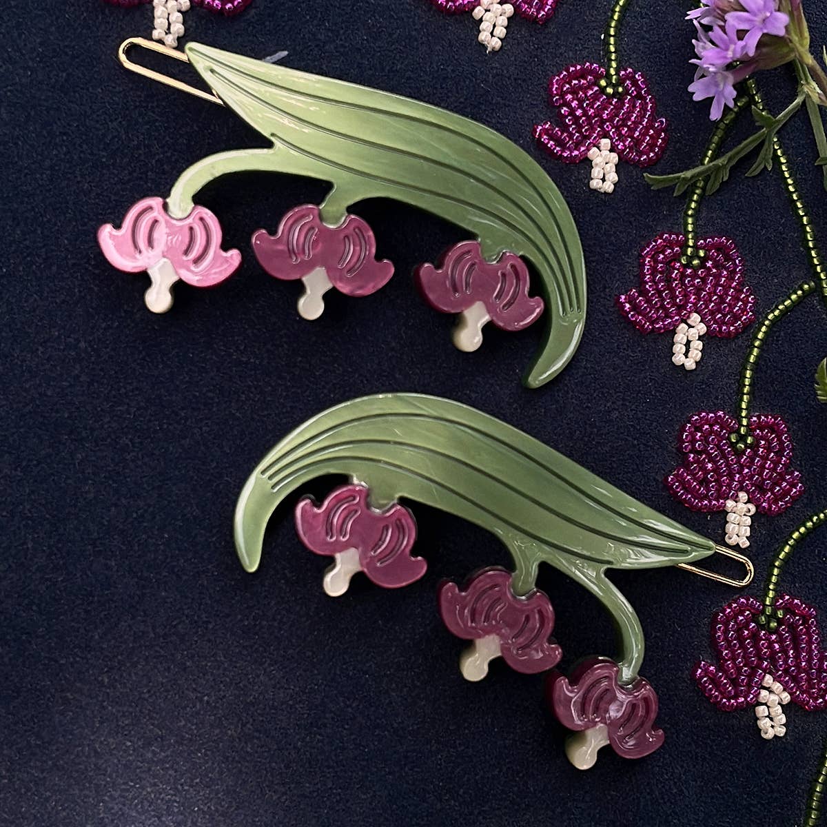 Bleeding Heart Barrette Set - Acetate Red Flower Hair Clips