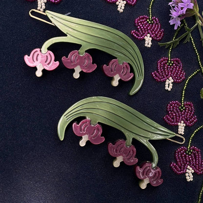 Bleeding Heart Barrette Set - Acetate Red Flower Hair Clips