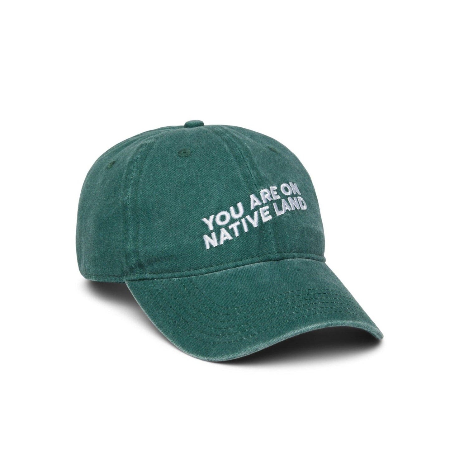 'YOU ARE ON NATIVE LAND' Dad Cap in Dark Green