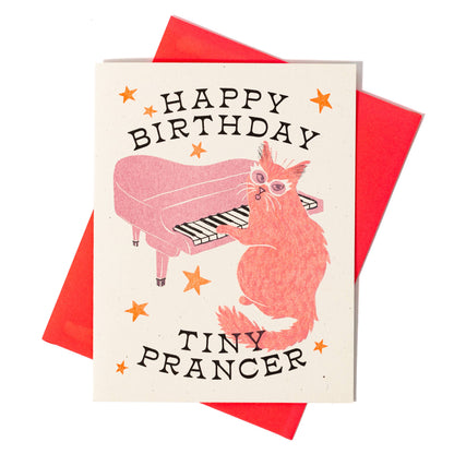 Happy Birthday Tiny Prancer Cat - Risograph Card