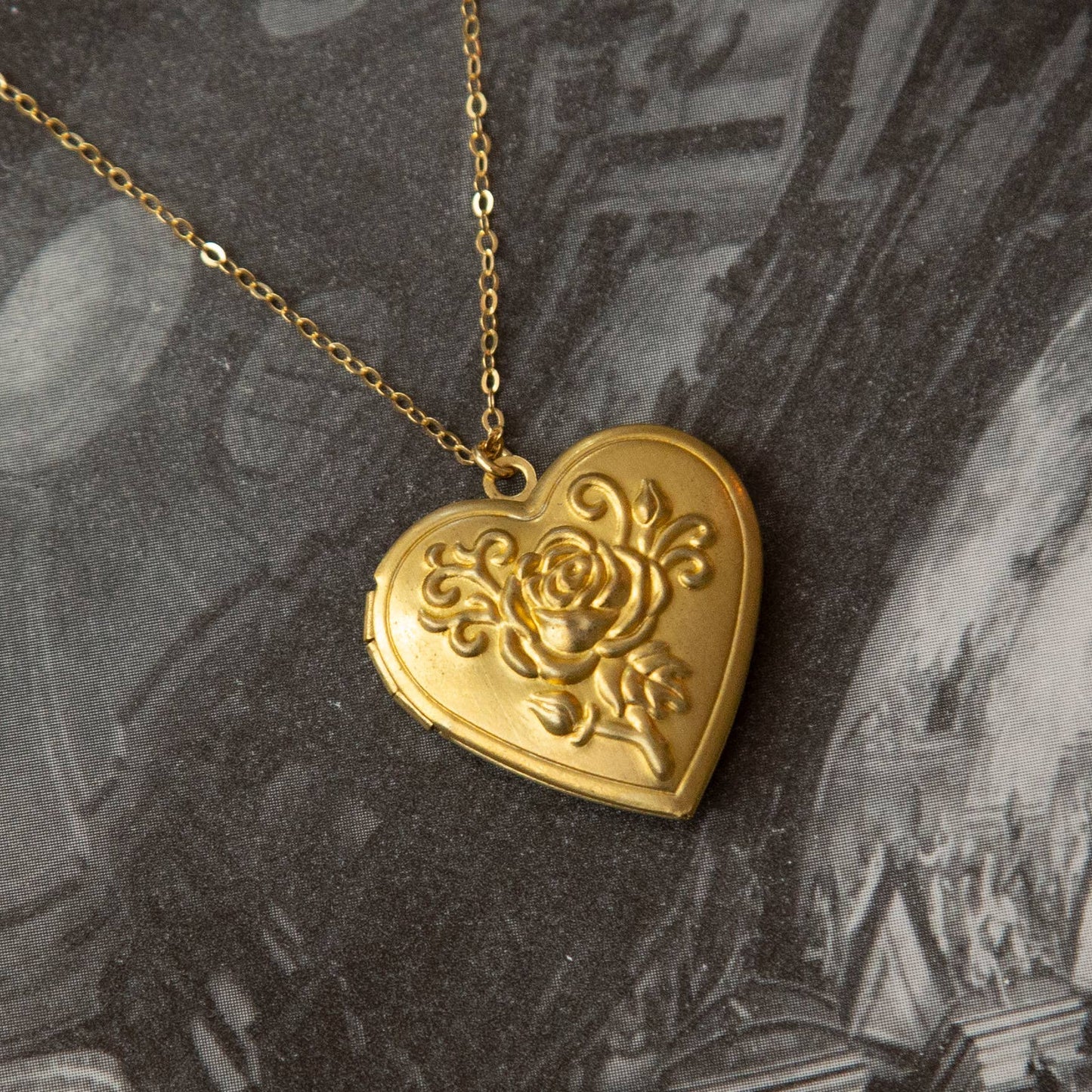 Vintage Rose Heart Locket Necklace