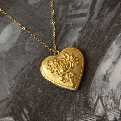 Vintage Rose Heart Locket Necklace