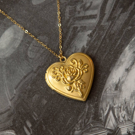 Vintage Rose Heart Locket Necklace