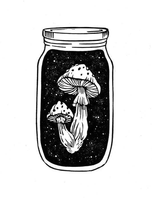 Mushroom Jar Linocut Print