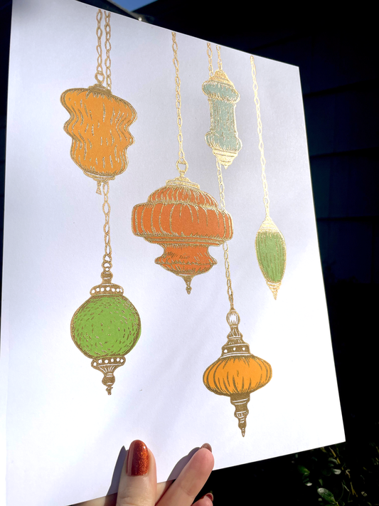 Swag Lamp Linocut Print