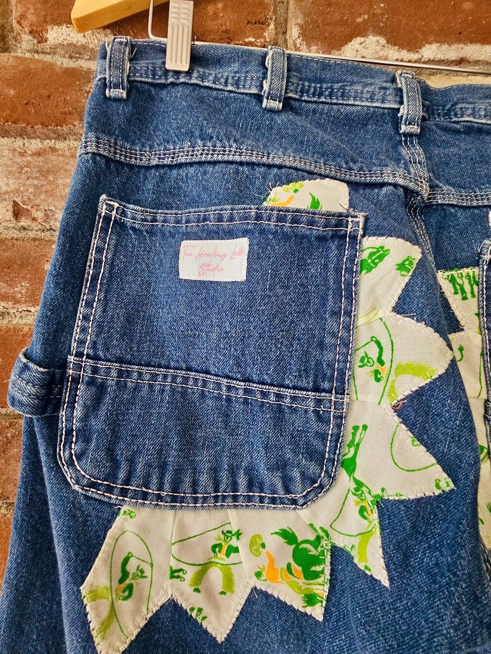 The "Mr. Cowboy" Jeans - Upcycled Key Carpenter Jeans with Green Cowboy Quilt Patches|20