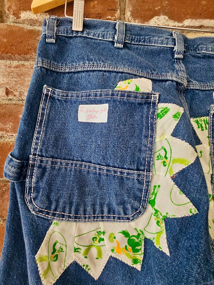 The "Mr. Cowboy" Jeans - Upcycled Key Carpenter Jeans with Green Cowboy Quilt Patches|20