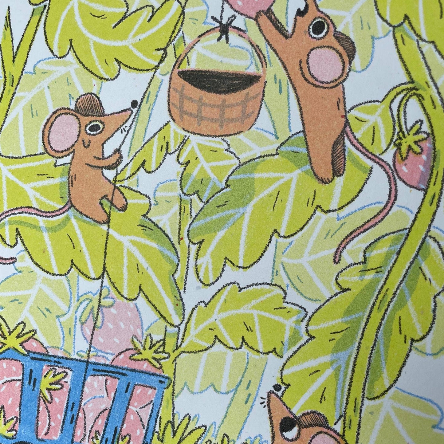 Strawberry Foragers Art Riso Print 8.5x11